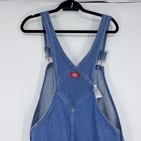 Y2k Dickies Bib Overalls Mens 34x30 Blue Denim Carpenter Workwear Utility Pocket - Picture 3 of 11